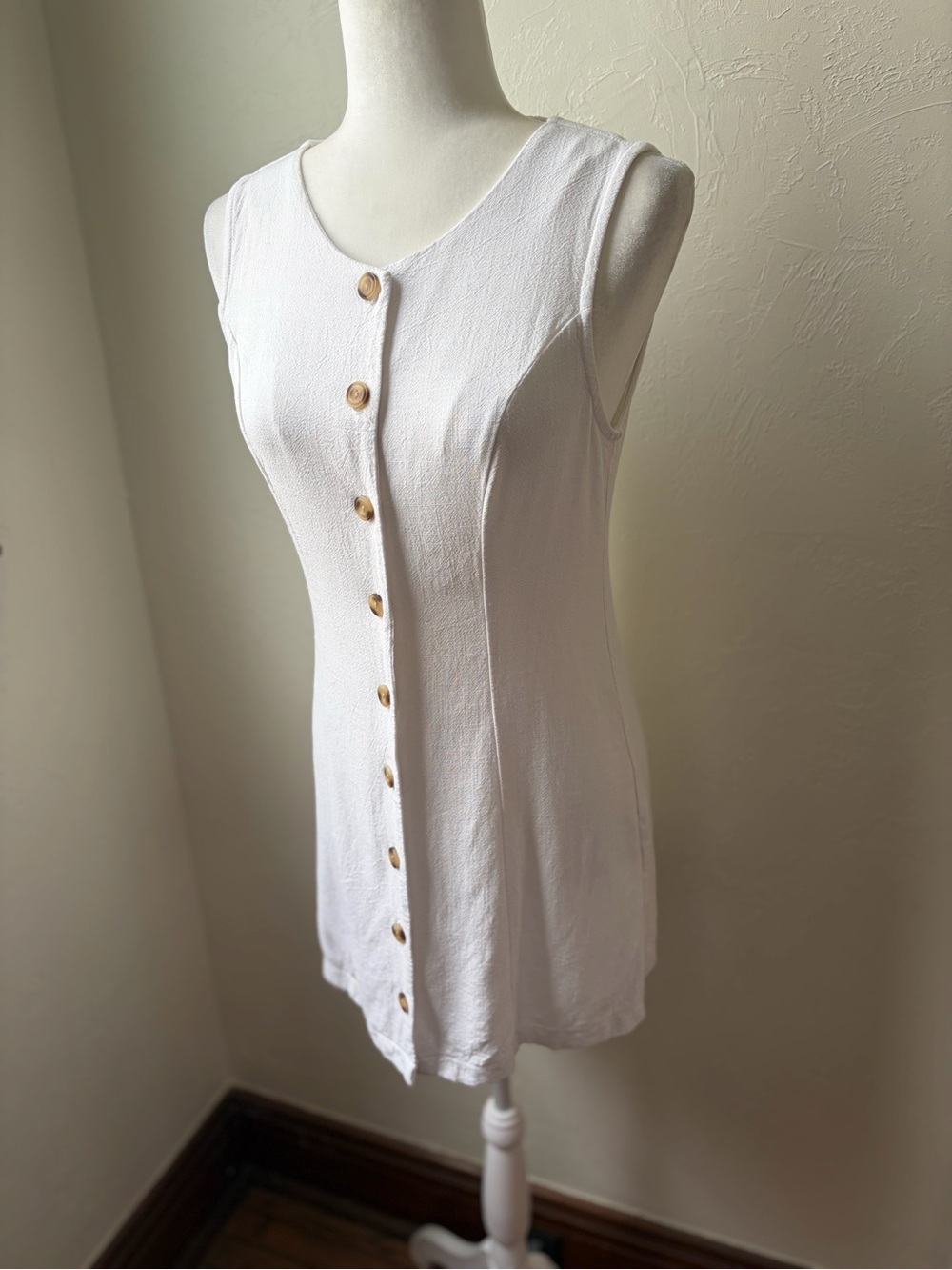 Monteau Los Angeles White Linen Blend Button Front Mini Dress Small - Picture 7 of 9
